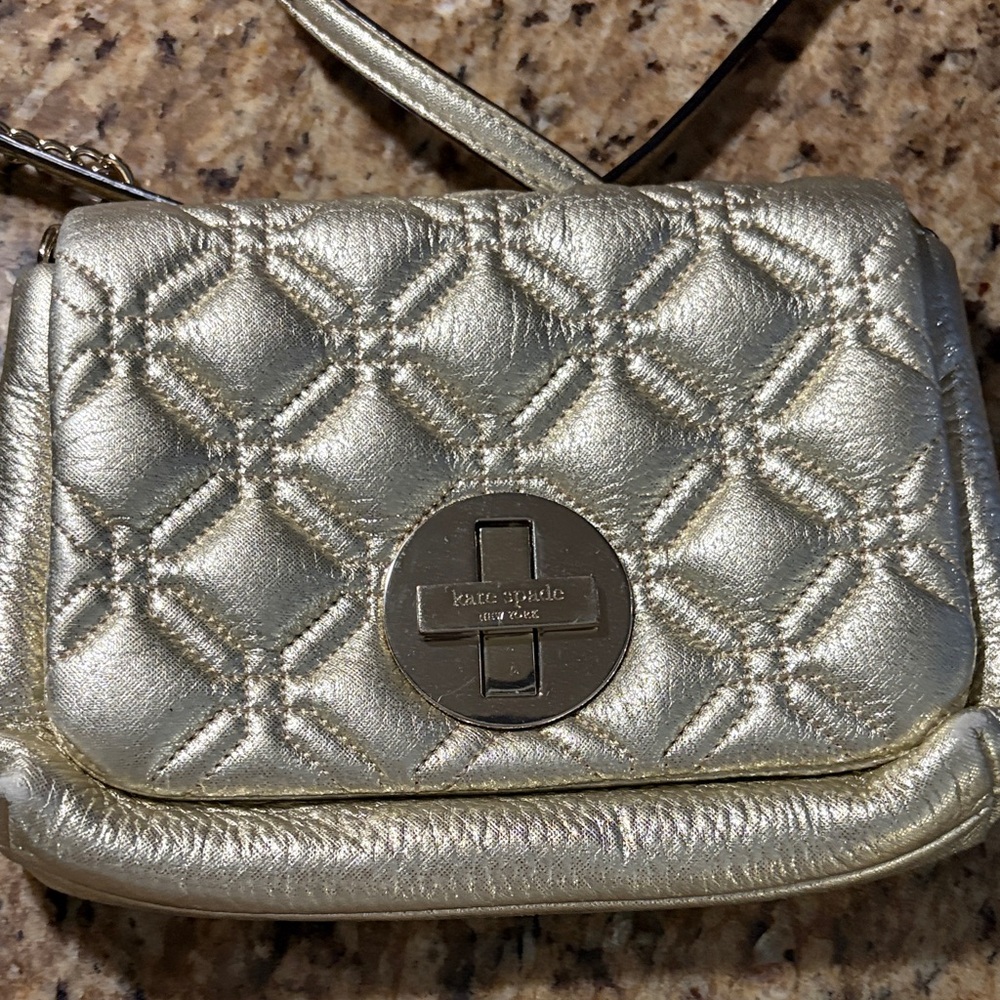 kate spade Quilted‎ Metallic Gold Crossbody with Turn-Lock